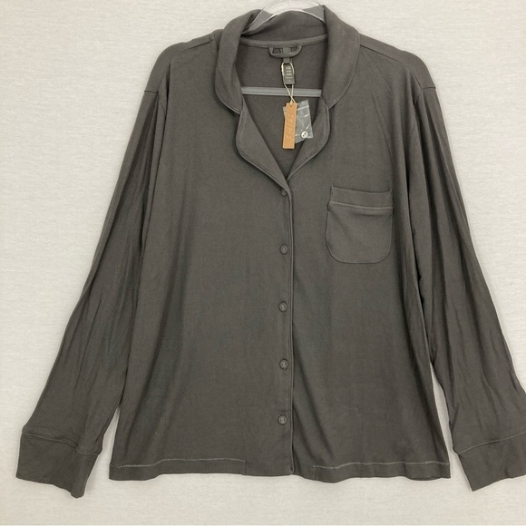 SKIMS Tops - New SKIMS Gray Gunmetal Rib Knit Long Sleeve Button Down Large Loungewear